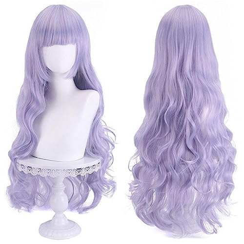 Long Wavy Lavender Wig with Bangs - 80cm Synthetic Curly Hair for Women - Variation JF80-27