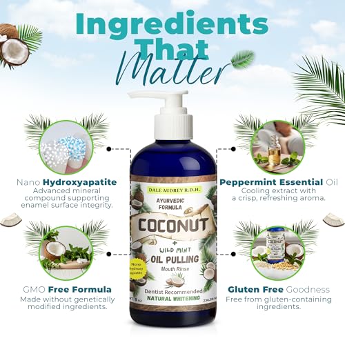 Nano Hydroxyapatite Oil Pulling Mouthwash with Pump - Coconut Oral Rinse 8 oz Glass Bottle