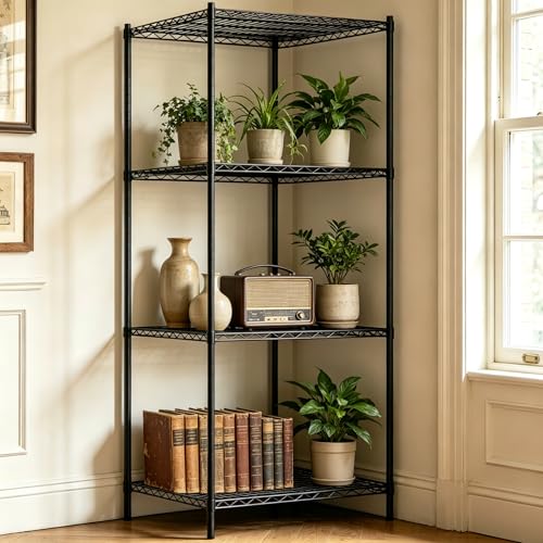 4 Tier Metal Wire Corner Shelf Rack - Adjustable Storage Organizer, 23.5 Inch