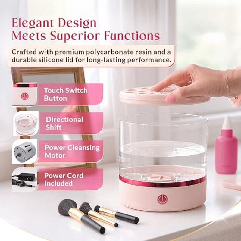 360¡Æ Electric Makeup Brush Cleaner - Dual Spin Makeup Brush Cleaning Machine, Holds 17 Brushes, Portable and Compact Design for Travel & Home Use, Perfect Brush Cleaner for Makeup Professionals