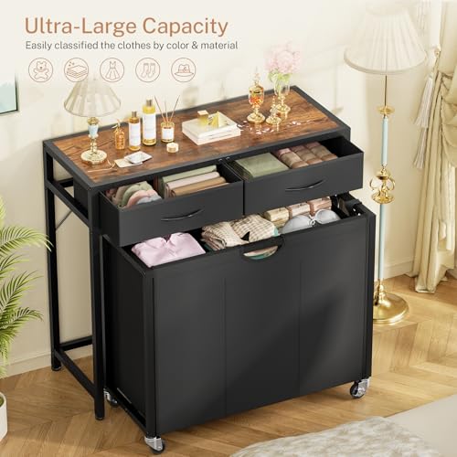 FGNTWP 120L Rolling Laundry Sorter with 3 Sections & Dual Drawers