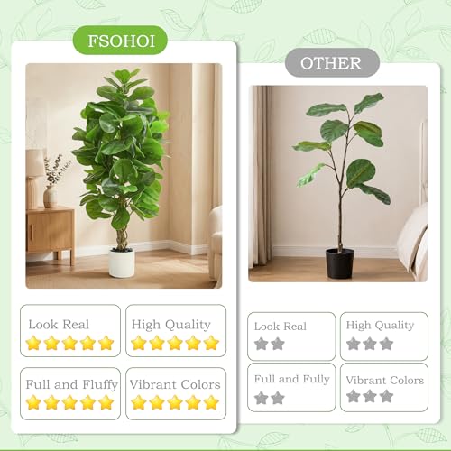 White 5FT Artificial Fiddle Leaf Fig Tree Indoor Outdoor Plant - Realistic Fake Tree