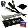 Professional Straight Razor Kit for Men ? Wooden Handle Razor with 100 Platinum Blades, Leather Case, Nitrile Gloves & Cleaning Cloth ? Barber Grade Wet Shave Set
