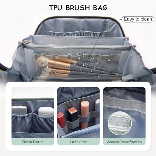 BOYATU Green Striped Travel Makeup Bag Set with Detachable Compartments - Model A-2