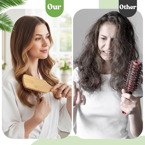 10 Pcs Wooden Bamboo Hair Brush Set - Anti-Static Detangling & Scalp Massage