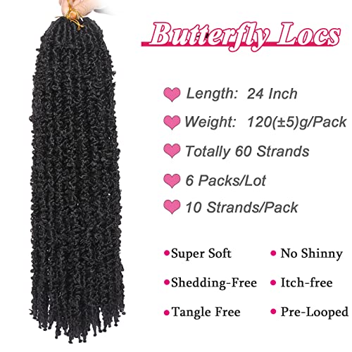 Leeven 24 Inch Butterfly Locs Crochet Hair - Pre-Twisted 1B# Pack of 6