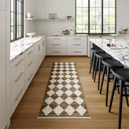 NuLoom Meline Checkered Fringe Area Rug - 2'8 x 7'10 Beige Blue Ivory Durable Runner