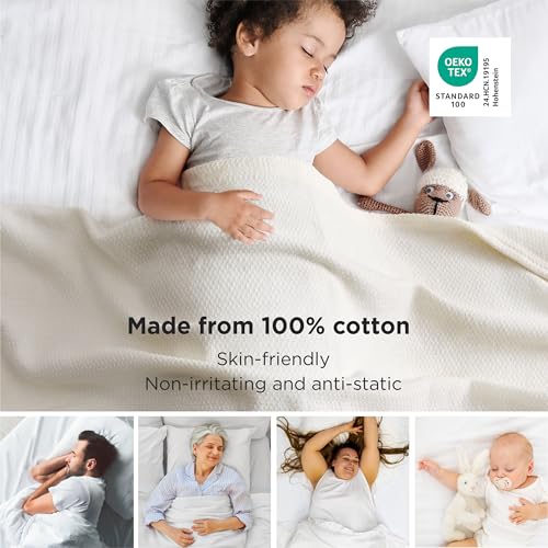 Oversized King Cotton Blanket with Herringbone Weave - Cream - Bedsure
