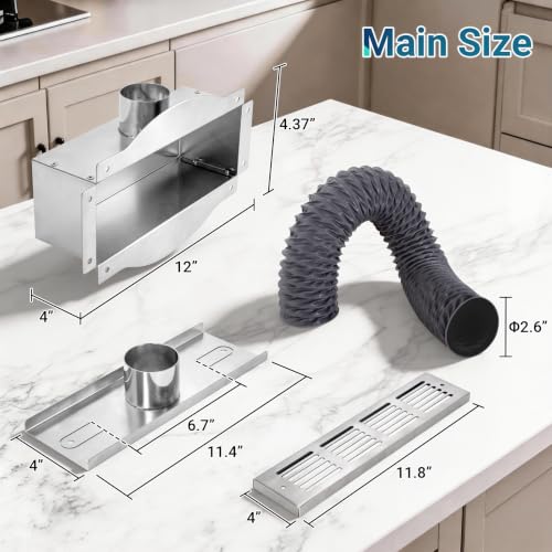 4-Inch Under-Cabinet Toe Kick Duct Kit with Grille | Stainless Steel