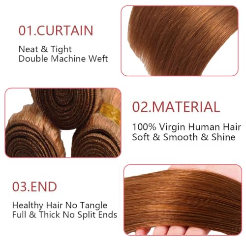 Human Hair Extensions 300g 26 28 30 Inch Light Brown Straight Bundles - Variation of 26 28 30 Inch / #30 Dark Brown S