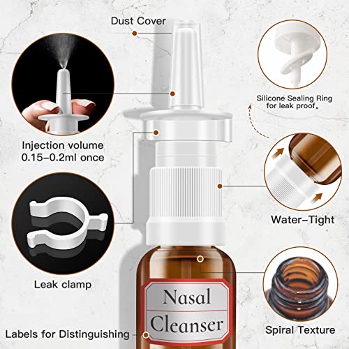 YAKESD Nasal Spray Bottle, 6 Pcs 30ML/1oz Glass Amber Refillable Fine Mist Sprayers Atomizers, Small Empty Nasal Sprayer with Oils Spray Tops, Oral/Swivel Sprayers, Funnels and Labels