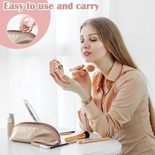 Set of 36 Rose Compact Mirrors & Hair Brushes with Organza Bags for Wedding & Party Favors