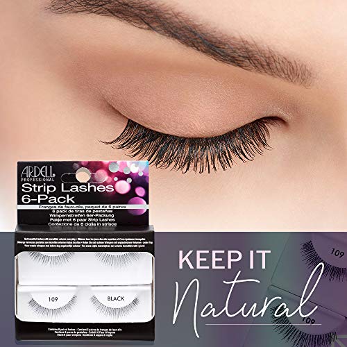 Ardell Natural 109 False Eyelashes, 6 Pairs x 2 Pack – Black, Invisible Band