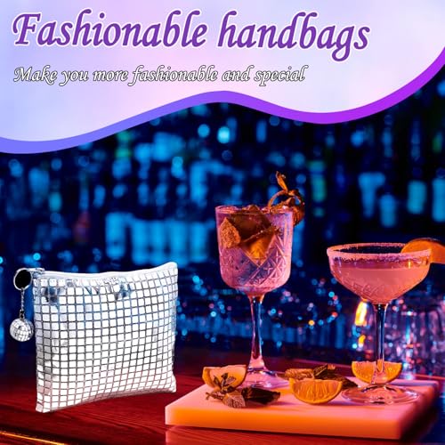 12 Pcs Disco Party Favors Disco Cosmetics Bag£¬Silver Glitter Sequin Makeup Handbag£¬Makeup Bag Hair Scrunchies Compact Mirror,70s 80s 90s Disco Party Favors Gifts for Women (4)