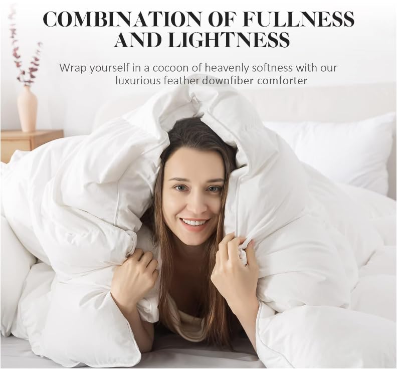 White Feather Down Fiber Comforter Full Size 82x86 - All-Season Bedding