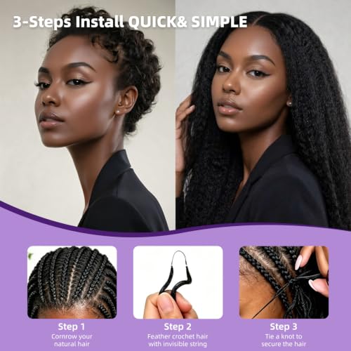 Kinky Straight Feather Crochet Hair for Black Women - 22 Inch, 90g, #1B Variation KS-90G