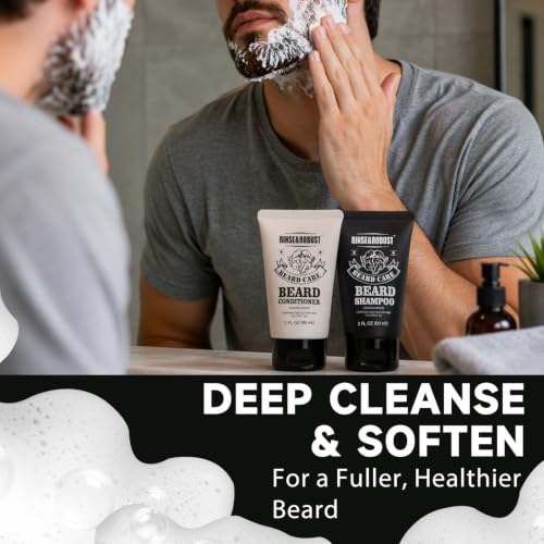 Sandalwood Beard Grooming Kit for Men - Travel Set with Oil & Balm, Toiletry Bag, Holiday Gift