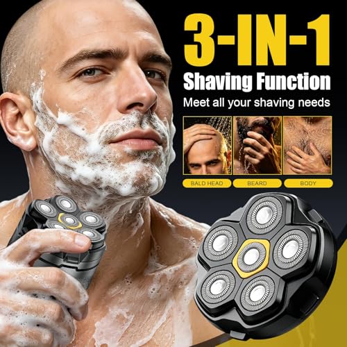 Black 3-Pack Universal Replacement Shaver Heads for 6D Magnetic Rotary Razors
