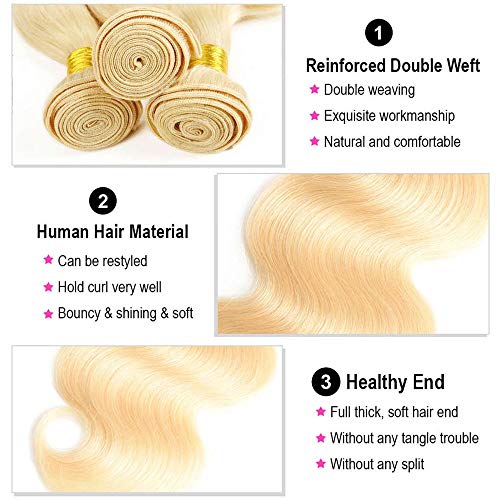 InsQueen 613 Blonde Human Hair Bundles with Closure 10-20 Inch Body Wave 4x4 HD Lace