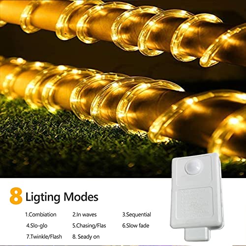 150ft Outdoor LED Rope Lights - Warm White, Connectable & Waterproof with 8 Modes