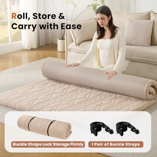 Twin Size Japanese Floor Mattress - 39x75 Inch Foldable Futon with Washable Cotton Cover - Coffee Variation