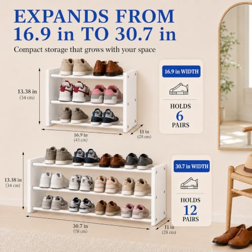 White 3 Pack 3-Tier Wall Mounted Shoe Rack Adjustable Hanging Shoe Organizer