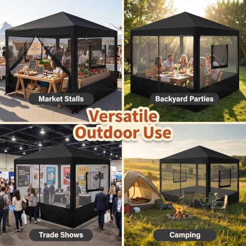 Outdoor Food Tent Sidewalls - Breathable Mesh Canopy Walls with Zipper & Windows, 10x10 ft, No Frame Included