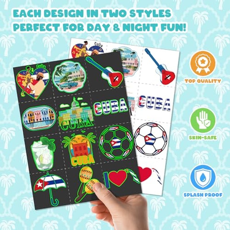 96 PCS Cuba Party Favors Set ? 72 Pre-Cut Temporary Tattoos & 24 Slap Bracelets, Perfect for Havana Nights, Cultural Festivals & Travel-Themed Celebrations