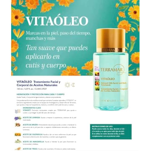 Terramar Vitaoleo Tratamiento Facial y Corporal de Aceites Naturales, Tan Suave que Puedes Aplicar en Cutis y Cuerpo. Marcas en la piel, paso del tiempo, manchas y m?s