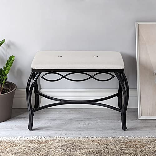 Mango Steam White Shoe Bench - Vanity Seat for Makeup Room, Rectangular Cream Upholstered Stool
