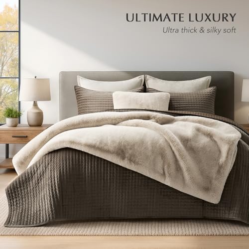 EverGrace Birch Mink Faux Chinchilla Fur Throw Blanket 60x80 Inches - Luxurious Plush Cozy Bed & Decor Accent