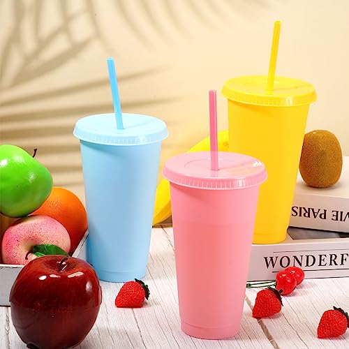 Honeydak 100 Pack Classic Color Plastic Cups with Lids and Straws - 24-27 oz