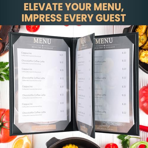 AMGSH 4 View Black Menu Covers 8.5 x 11 Inches - 10 Pack for Restaurants & Cafes