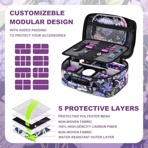 Storage Bag with Combination Lock and 10 Accessories, Travel Medicine Storage Lock Box, Carbon Lined Sling Pouch, Cosmetic Organizer Container Case, Great Gift for Women, Purple