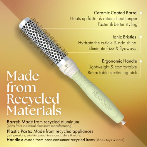 Olivia Garden NewCycle Round Thermal Hair Brush (not electrical) with ceramic barrel, ionic technology and made from 100% recycled material (except bristles)