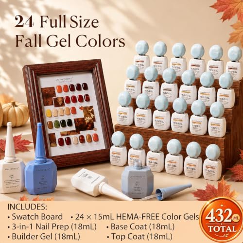 Autumn Gel Nail Polish Set A1-Fall Harvest - 24 Colors 15ml HEMA-Free, Salon-Quality Manicure Kit