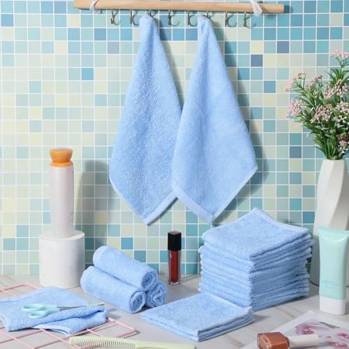 Blue Cotton Face Wash Cloths Set - 40 Pieces, 10x10 Inches, Reusable, Soft