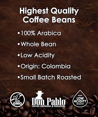 Cafe Don Pablo 5 lb Colombian Supremo Whole Bean Arabica Coffee Medium-Dark Roast Low Acidity