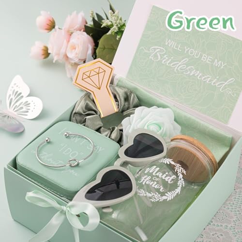 Bridesmaid Proposal Gift Set - Will You Be My Bridesmaid Green Set of 2