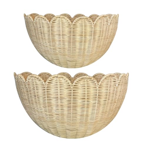 Bohemian Wall Basket Set - Hand Woven Hanging Wicker Storage Decor - 2 Sizes