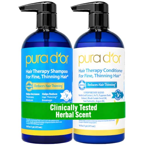 Herbal Scent Biotin Hair Thinning Shampoo & Conditioner Set 16oz x2 - Organic & Sulfate-Free