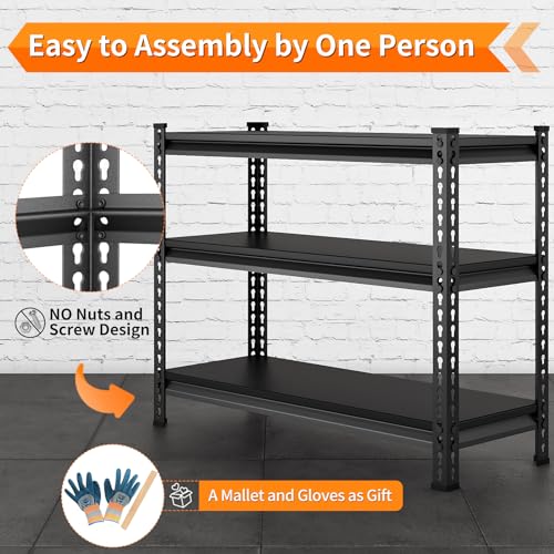 Heavy Duty 3-Tier Garage Shelving Unit - Black, 40W x 18D x 36H, Adjustable Storage