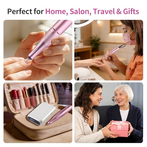 Electric Nail Drill Kit - Rechargeable 38,000RPM Manicure & Pedicure Tool - Purple