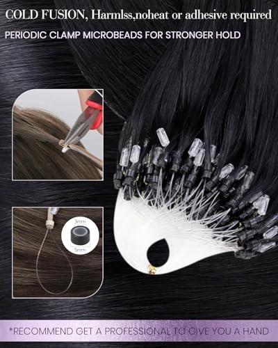 LaaVoo Micro Link Hair Extensions Human Hair 18 Inch Jet Black - Variation A1-Micro #1-Jet Black / 50g