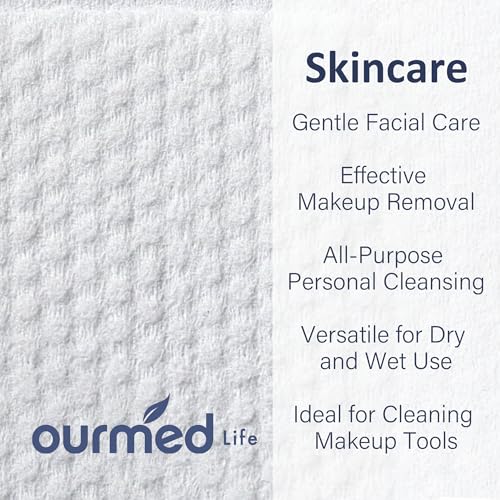 Ourmed Life Face Towels, Disposable Biodegradable Clean Facial Wash Cloth for Sensitive Skin, Lint- free Facial Towels for Cleansing, Skincare and Makeup Remover, Dry Wipes, 600 Count