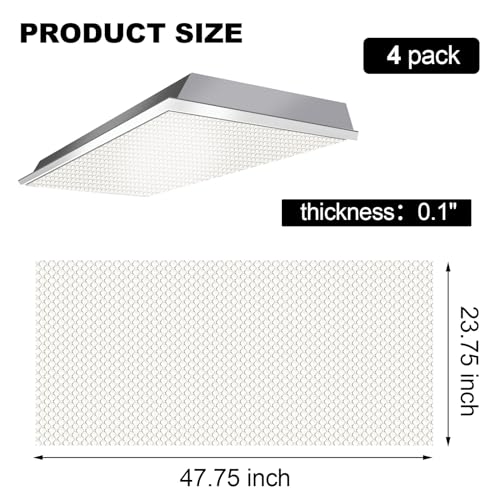 Acrylic Fluorescent Light Cover 23.75x47.75 Inches - 4 Pack, Diffuse Ceiling Lighting