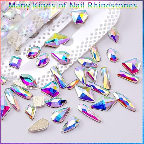 Kaipheiquan AB Nail Rhinestones Kit - 18 Shapes + 3200 Flat-Back Stones, 900 AB Diamonds (Variation: AB nail rhinestones)