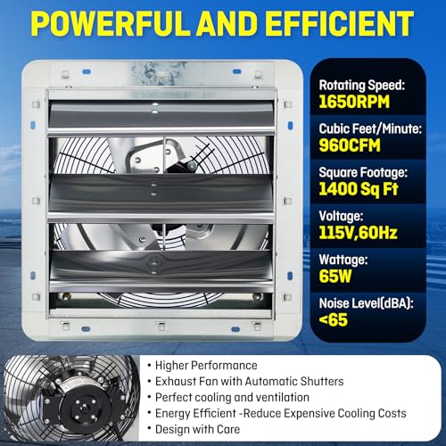 12-Inch Wall Mounted Shutter Exhaust Fan with Thermostat & Variable Speed Control