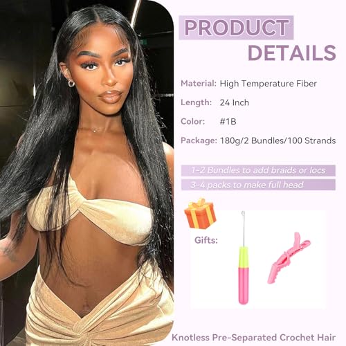 Kinky Straight Feather Crochet Hair - Black KS, 150 Strands, 24 Inch