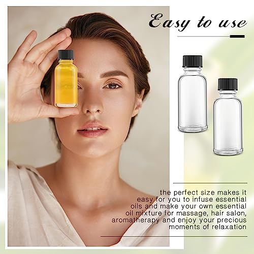 48 Pcs 1 oz Glass Boston Round Bottles with Black Caps | Refillable & Leakproof